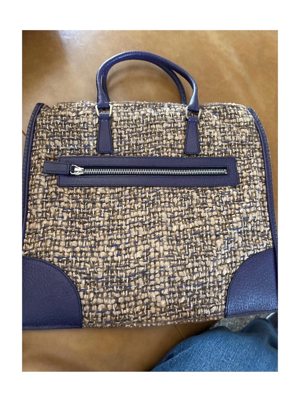 RARE Prada Tweed and Purple Saffiano Leather-Trim Sughero Tote - Picture 15 of 15